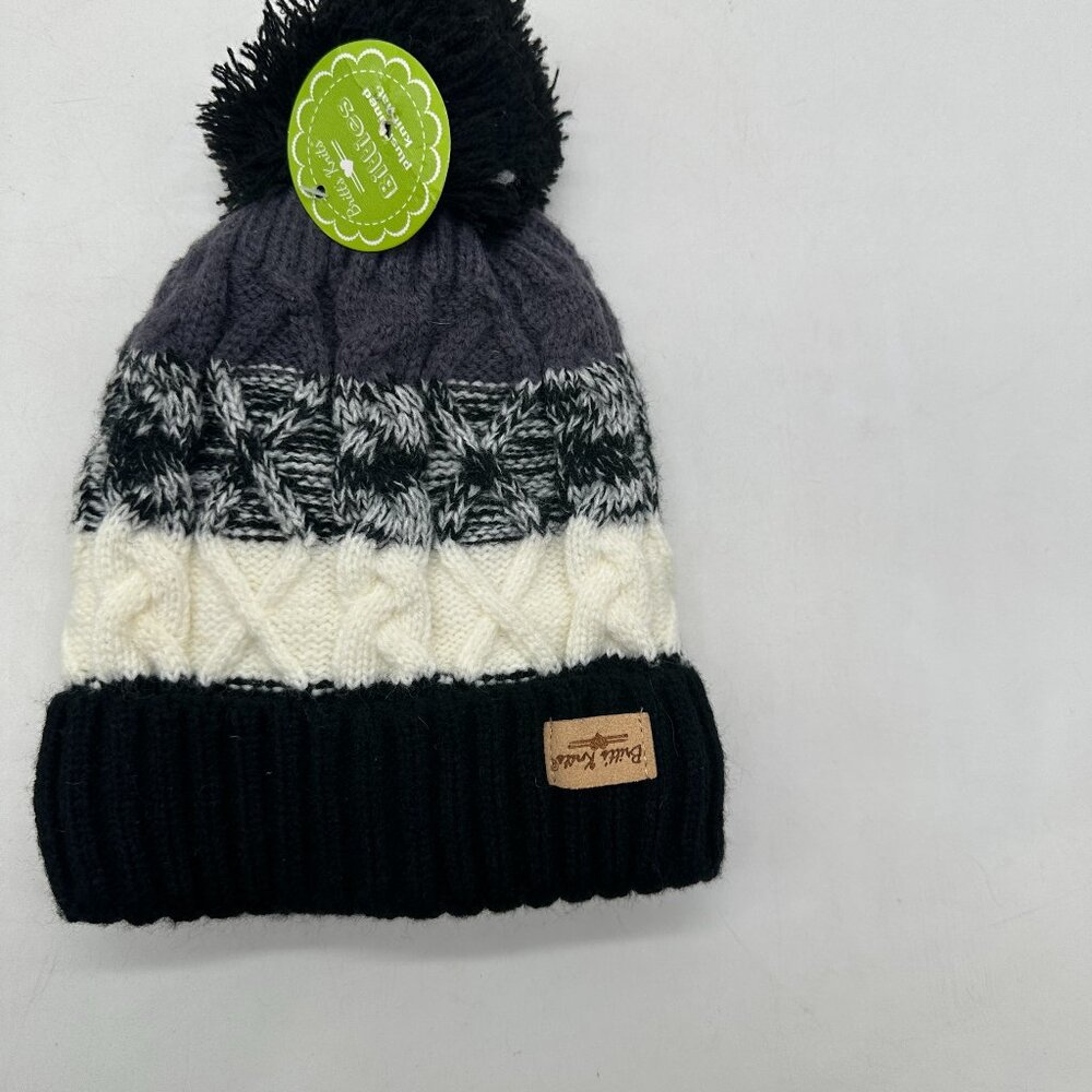 NWT New Britt's Knits Bitties Plush Lined Knit Hat Children Child Black White
